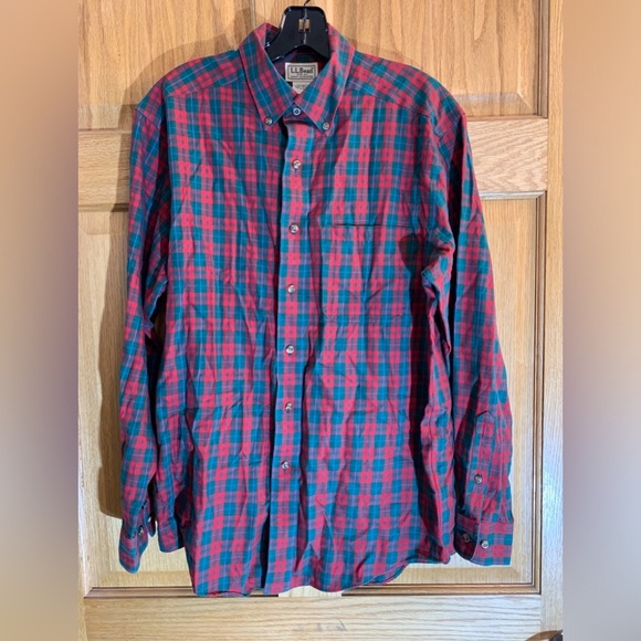 L.L. Bean Scotch Plaid Button-Up Men’s Size S Reg 285279 Red Green Cotton Wool - Picture 1 of 3